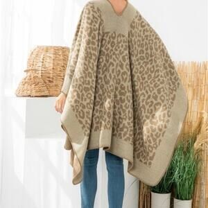 Women’s Leopard Print Ruana in Olive Green.